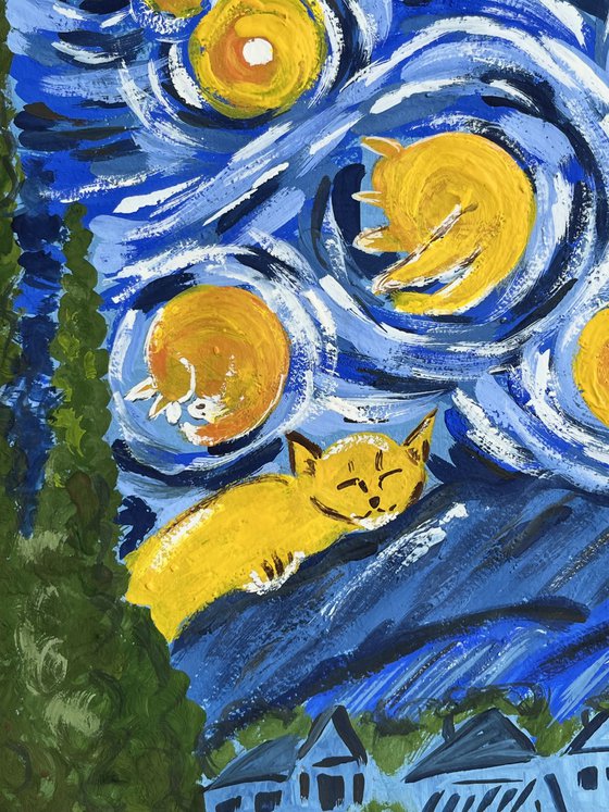 Cat Van Gogh Starry Night