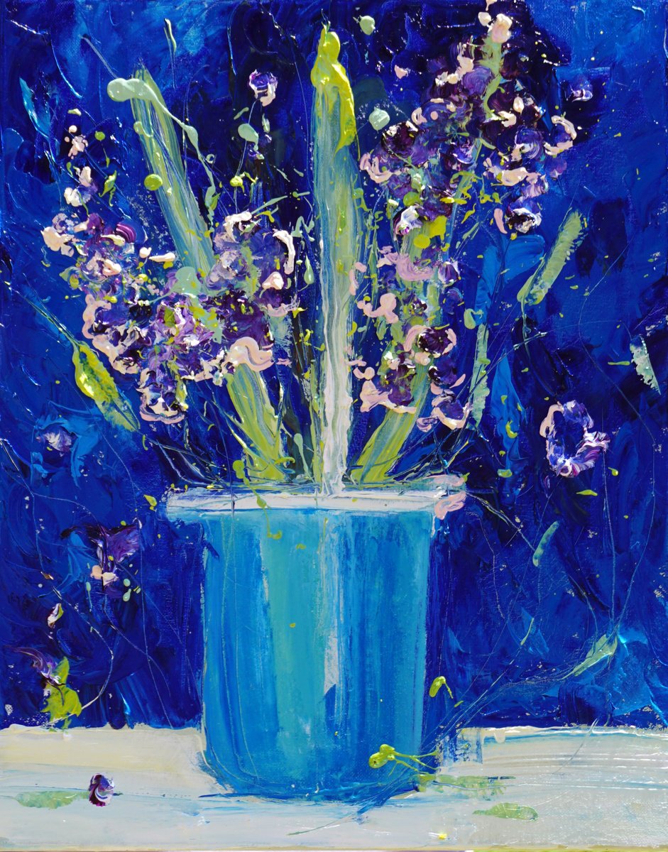 Abstract Oil Painting By Jelena B, 16 X 20, Hyacinths, Original Artwork
