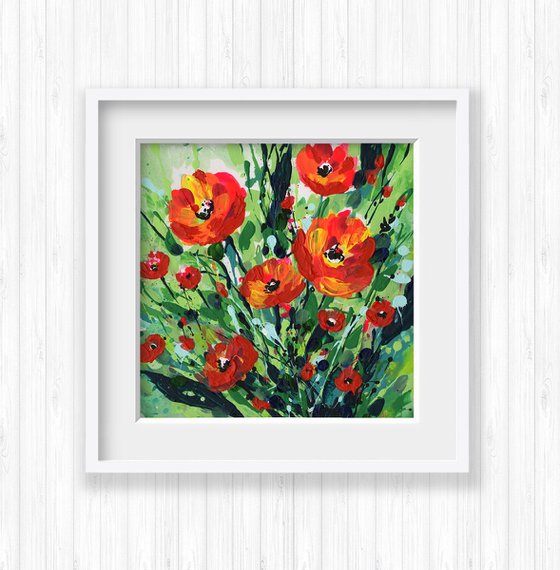 Poppy Pop 2 -  Abstract Meadow Flower Painting  by Kathy Morton Stanion
