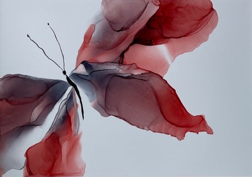 RED-GRAY BUTTERFLY - alcohol ink , plastic paper by Svetlana Martin
