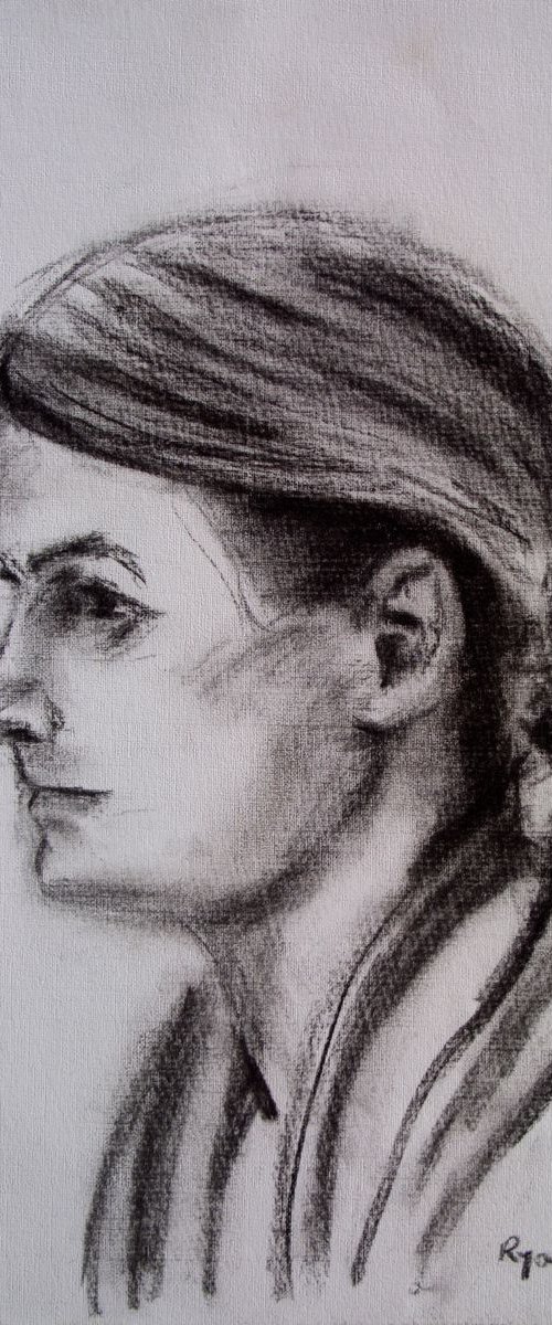 Girl Waiting For A Train Charcoal On Paper 11.7x16.5 by Ryan  Louder