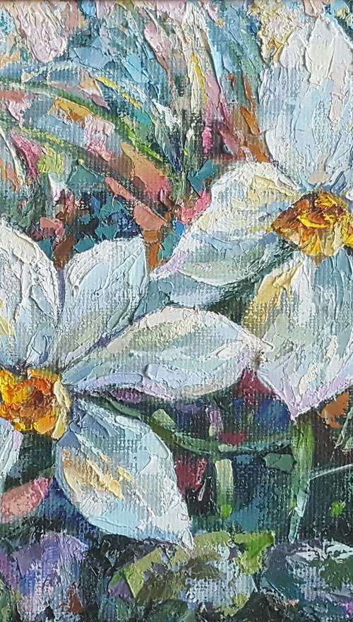 Painting flowers Daffodils by Viktoria Lapteva
