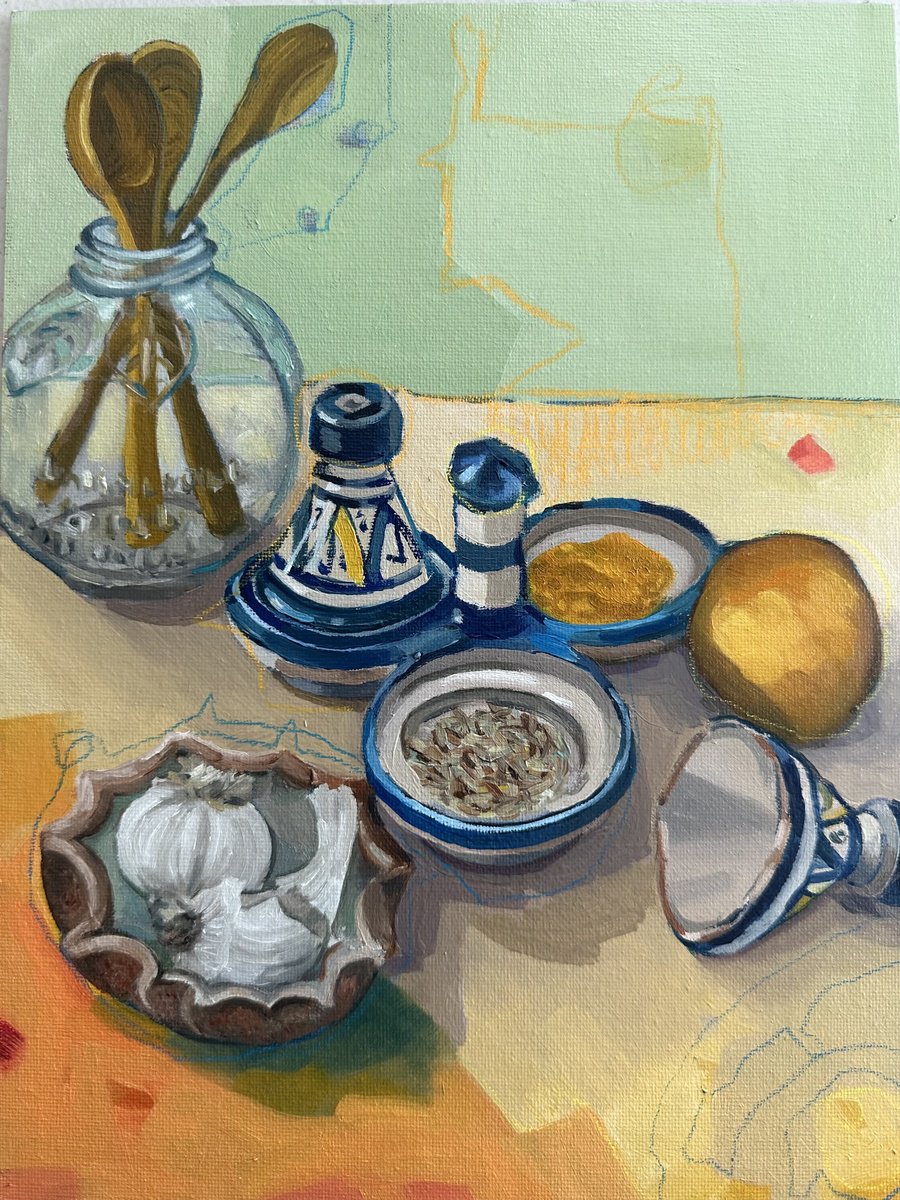 Still Life Oil Painting By Alessandra, 9 X 12, Fennel And Turmeric, Original Artwork