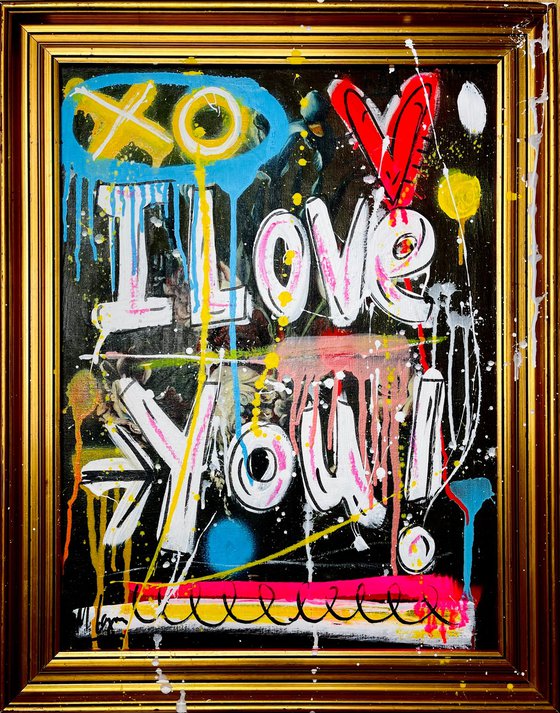 Love U More, with vintage frame (58x74cm) ready to hang