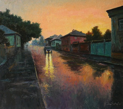 It Is Summer Warm Rain At Sunset - original oil painting by Nikolay Dmitriev