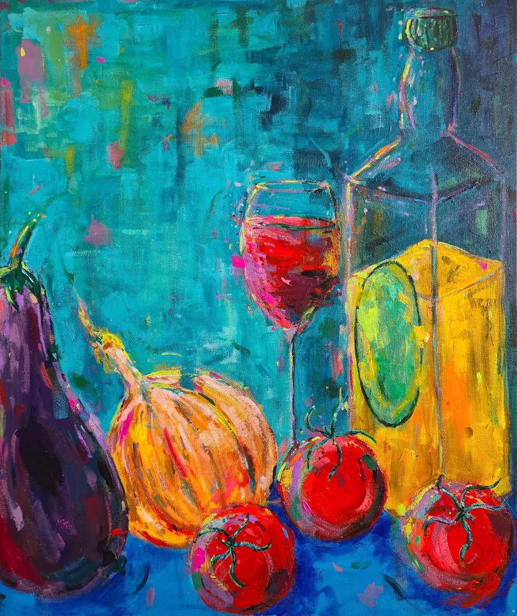 Impressionistic Still Life Acrylic Painting By Dawn Underwood, 20 X 24, In The Kitchen, Original Artwork