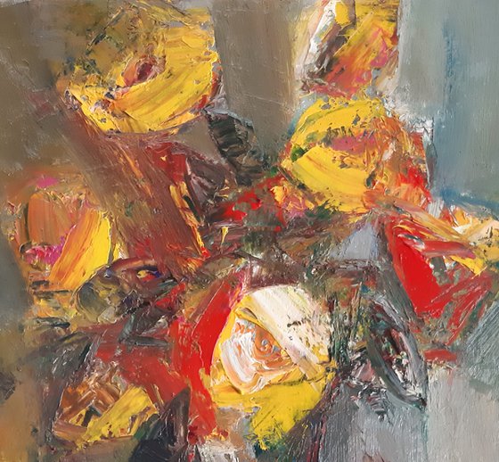 Abstract flowers (35x50cm, oil painting, palette knife)