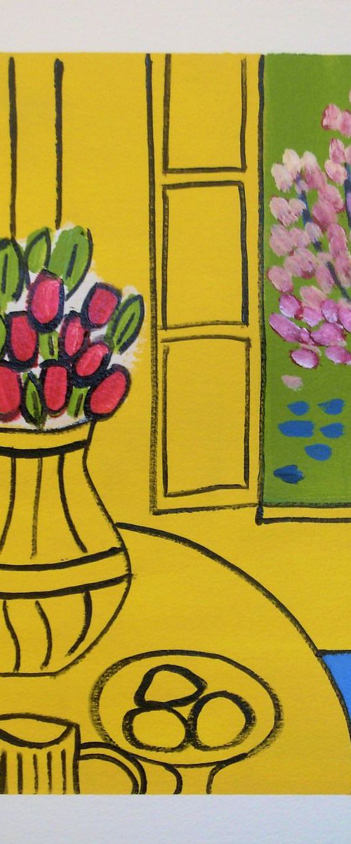 Yellow Interior and Blossom Trees by Jan Rippingham