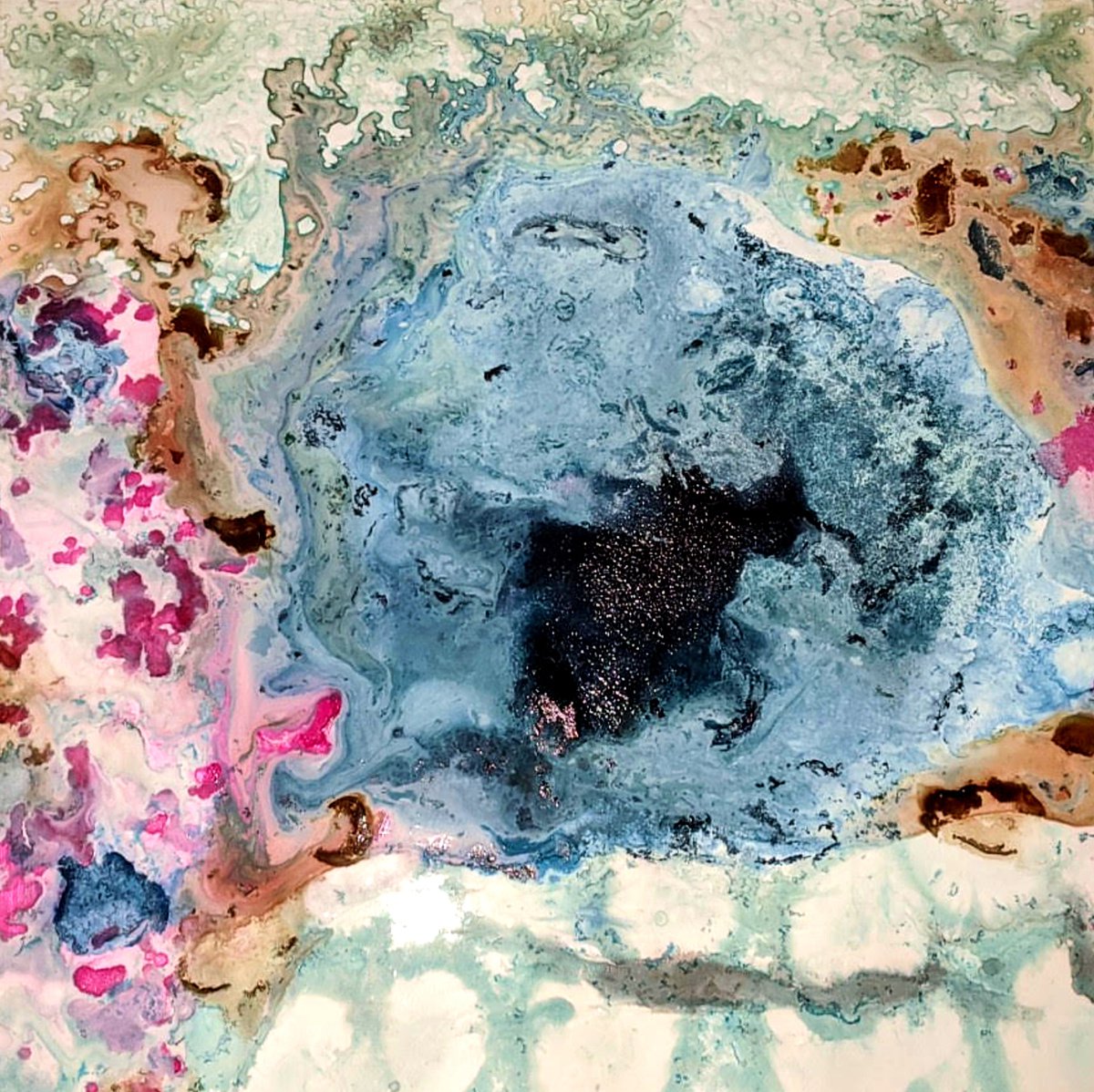 Abstract Painting By Shelli Finch, 12 X 12", Rainy Spring Garden, Original Artwork