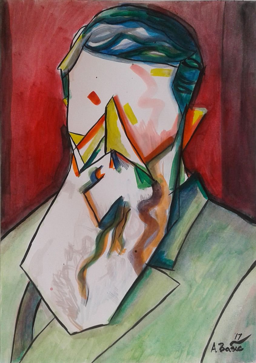 Geometric Portrait Painting By Aleksandar Basic, 12 X 17, Kees Van Dongen, Original Artwork