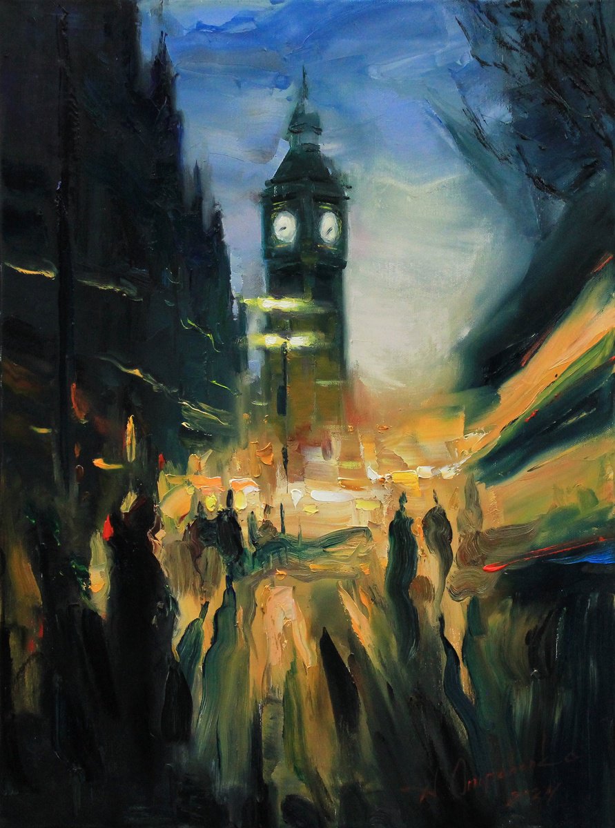 Impressionistic Cityscapes Oil Painting By Alisa Onipchenko-Cherniakovska, 18 X 24, Evening Time At London Street, Artfinder