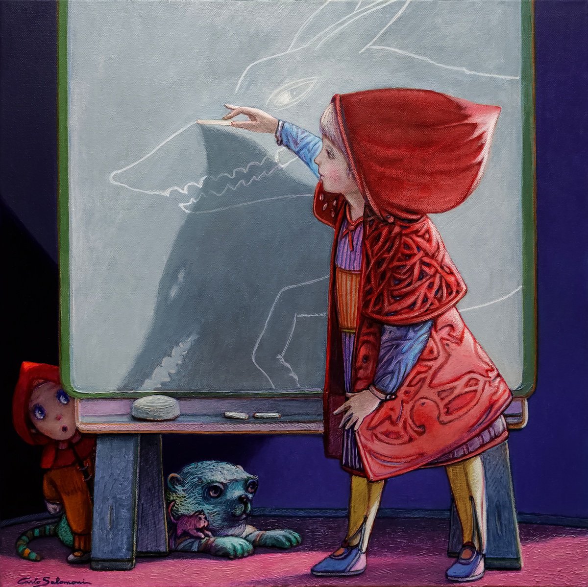 Illustrative Portrait Painting By Carlo Salomoni, 23 X 23, And You Are Always With Me., Original Artwork