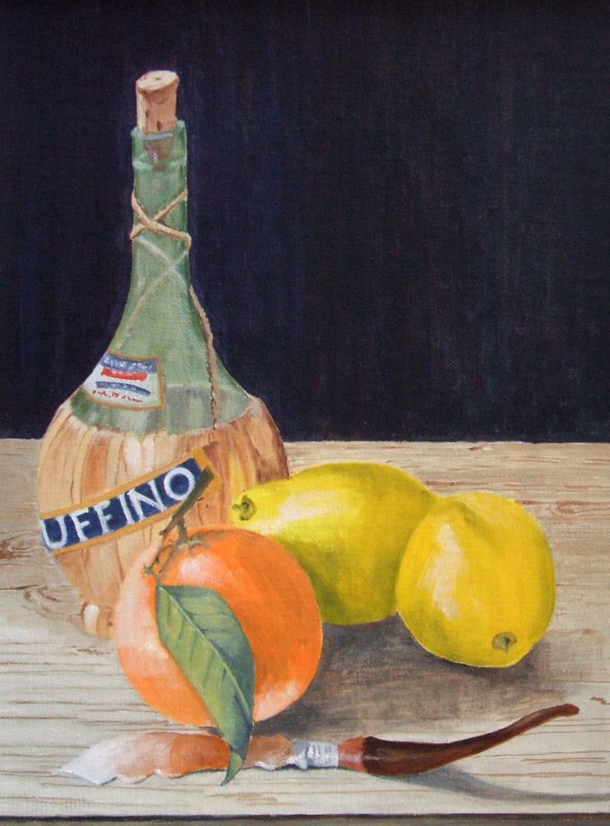 Still Life with Chianti Bottle by Maddalena Pacini