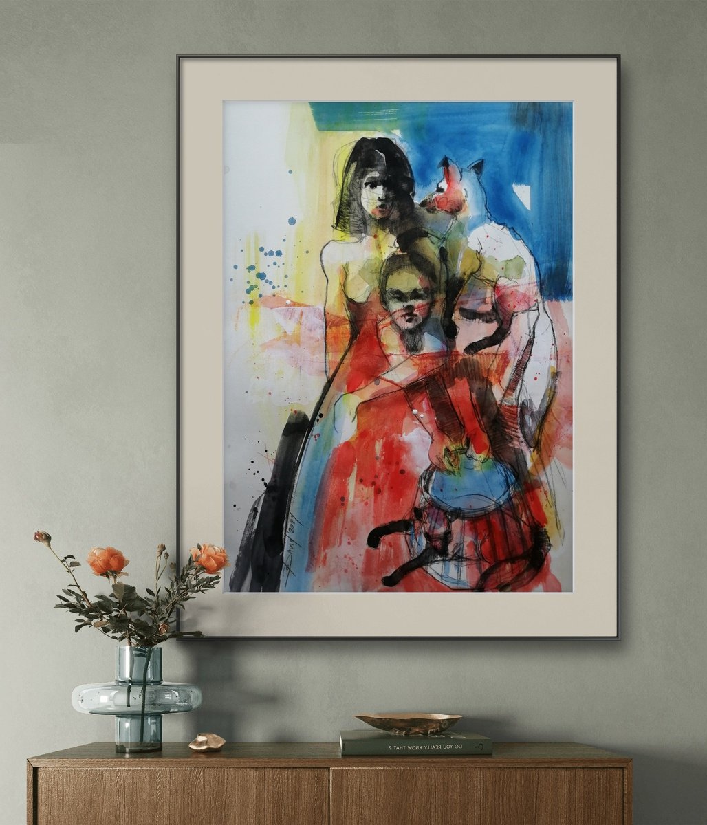 Expressive Animal Painting By Olga David, 14 X 20", Gold Fox Cage, Original Artwork