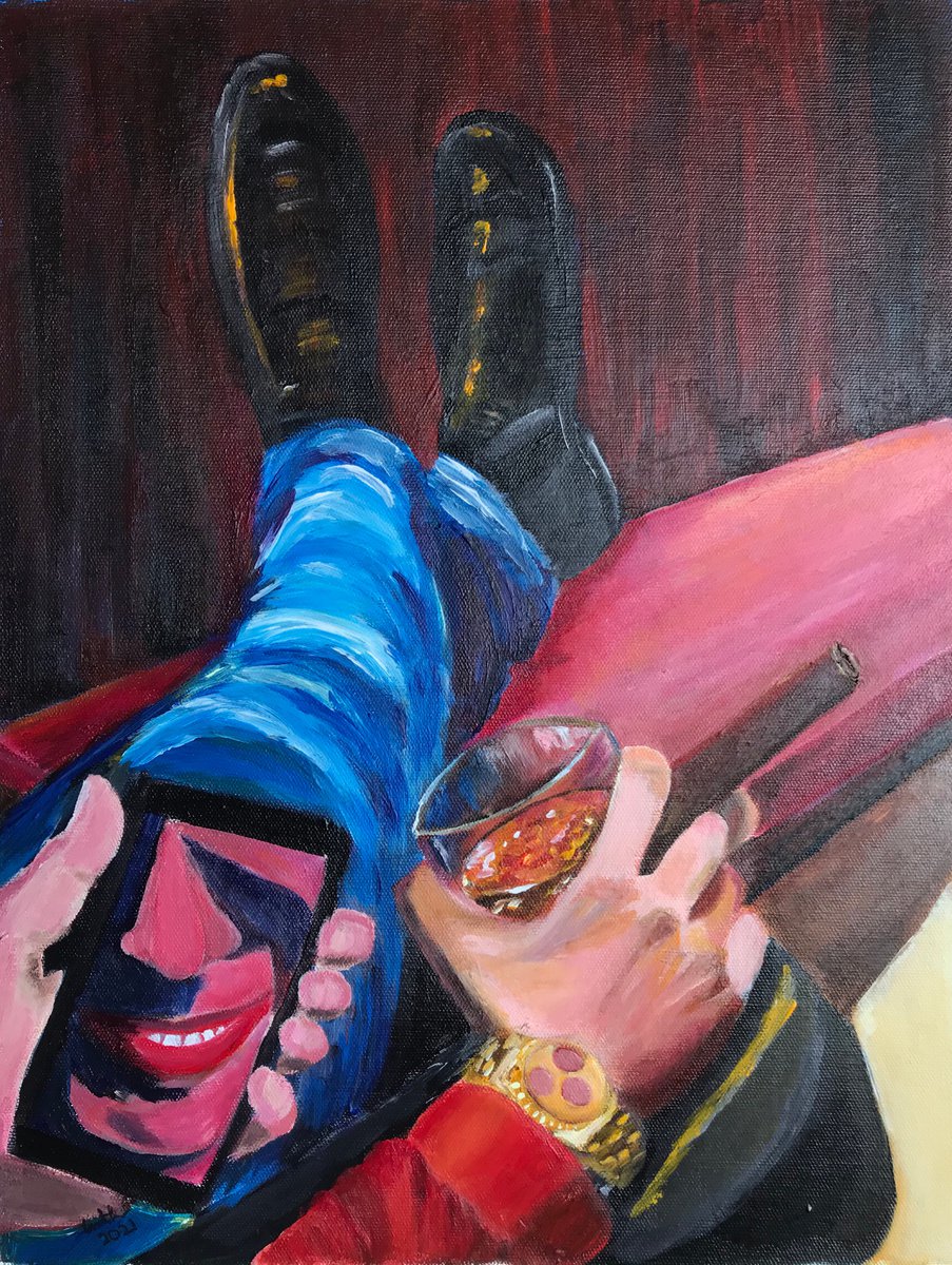 Expressive Portrait Acrylic Painting By Geeta Yerra, 16 X 20, Sympathy For The Devil, Original Artwork