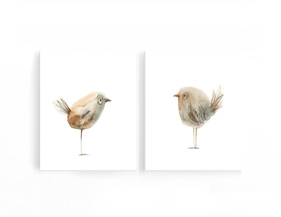 Cute birds watercolor painting 2 set