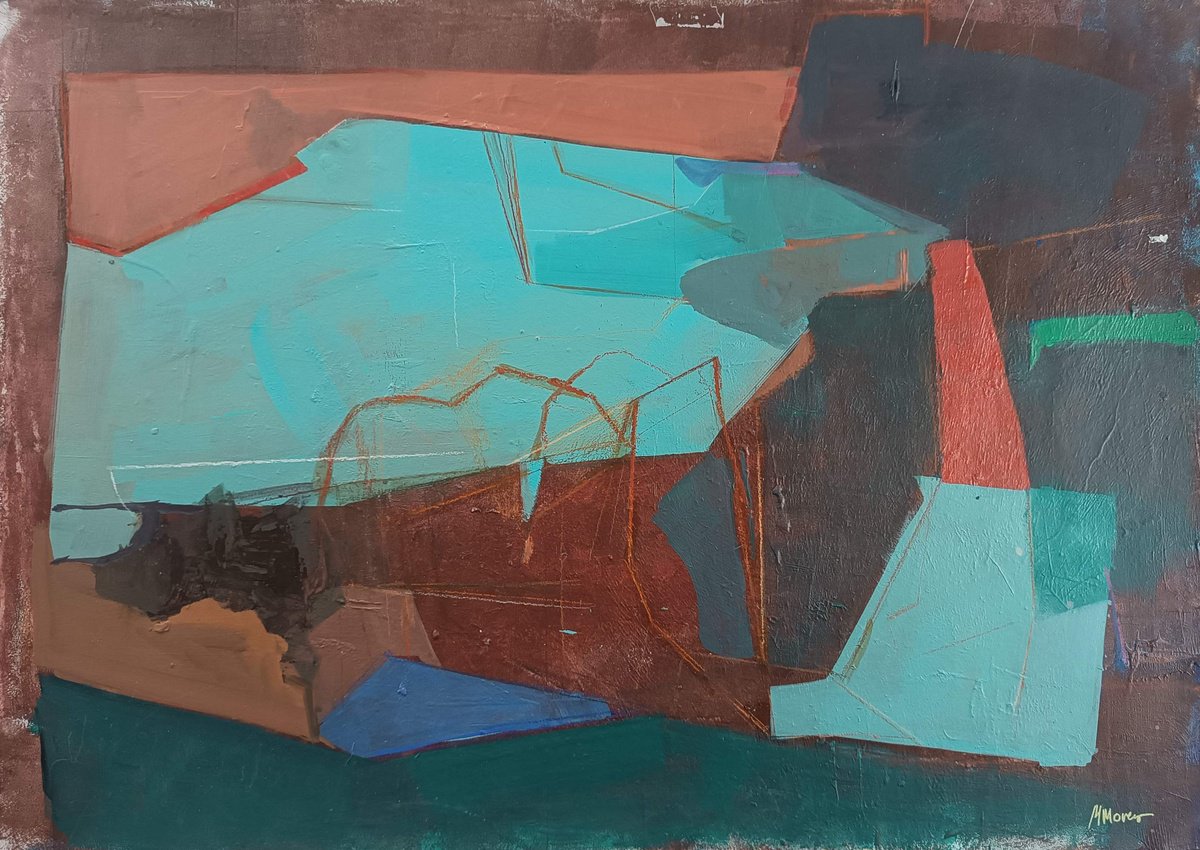 Abstract Acrylic Painting By Magdalena Morey, 28 X 20", Playing With Shapes 6, Original Artwork