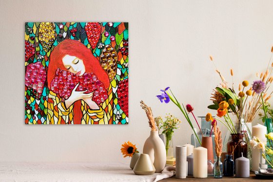 Ginger woman and red grape