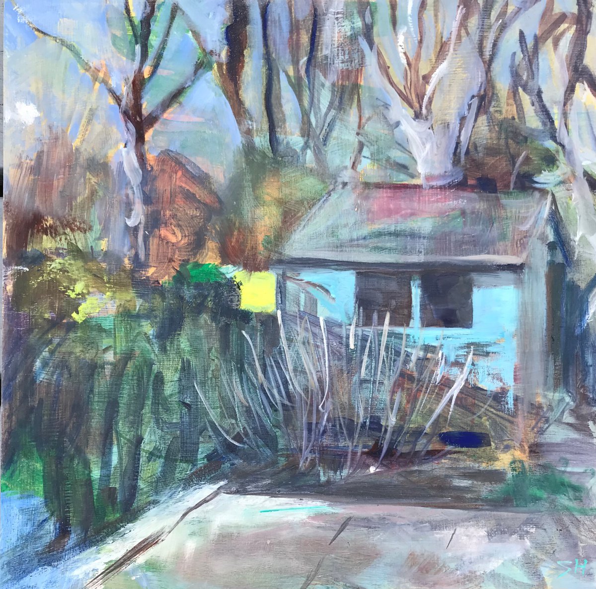 Expressive Oil Painting , Spring Shed By Sandra Haney, 12 X 12, Artwork For Sale On Artfinder