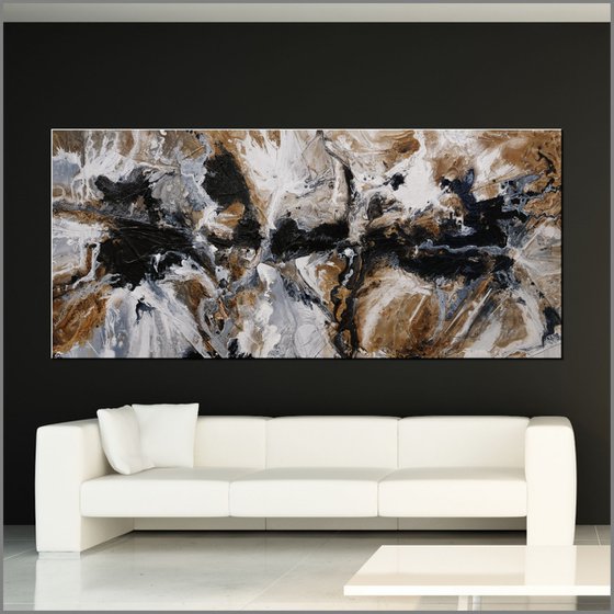 Peppered Raw 270cm x 120cm Oxide Black White Abstract Art