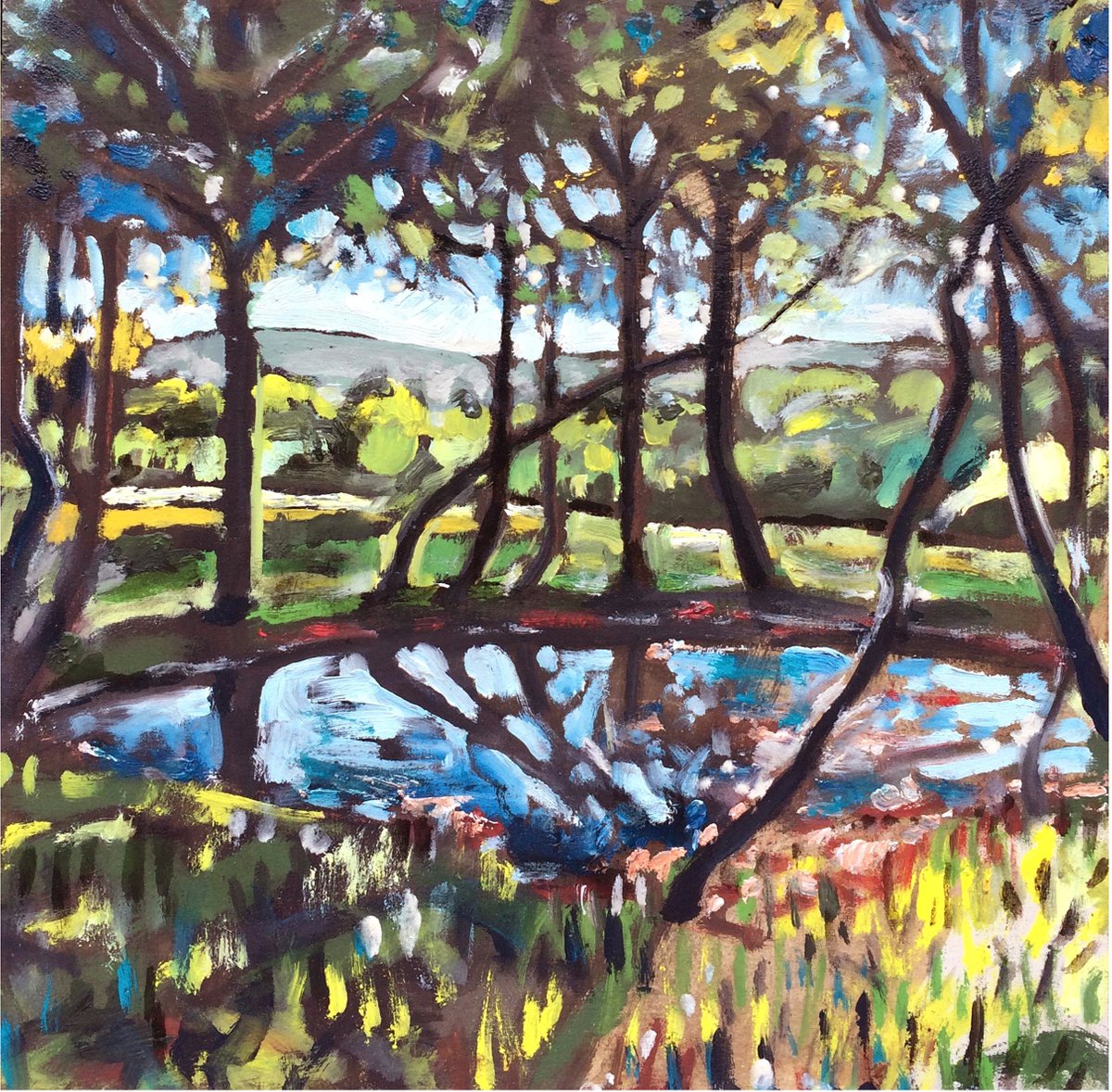 Impressionistic Landscape Oil Painting By Guy Pickford, 12 X 12, Pool Of Possibilities, Original Artwork