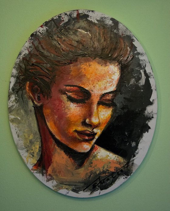 "Simple beauty" Original acrylic painting on  oval canvas 40x50x2cm