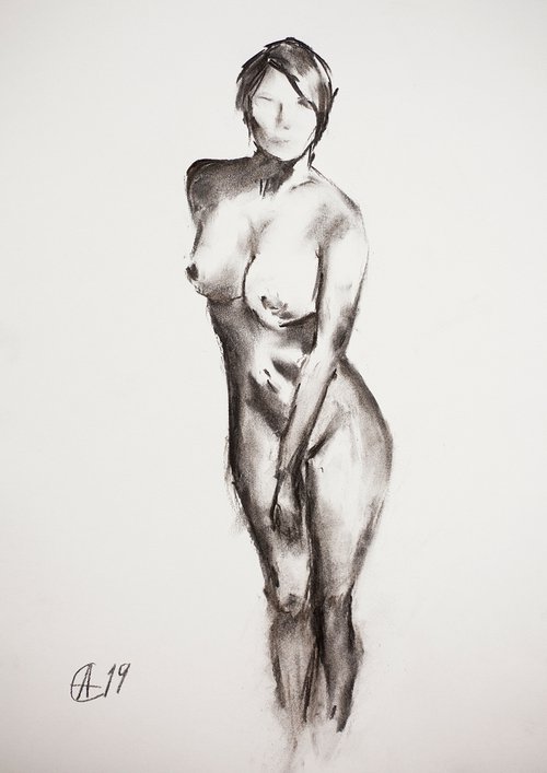 Nude in charcoal. 7. Black and white minimalistic female girl beauty body positive by Sasha Romm