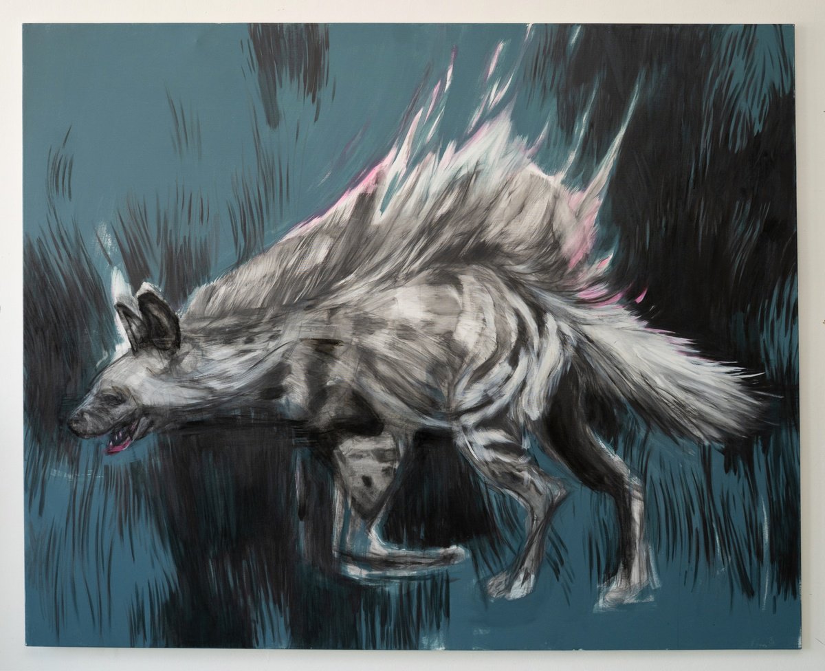 Expressive Animal Acrylic Painting By Cynthia Gregorova, 79 X 59, Burning Hyena, Original Artwork