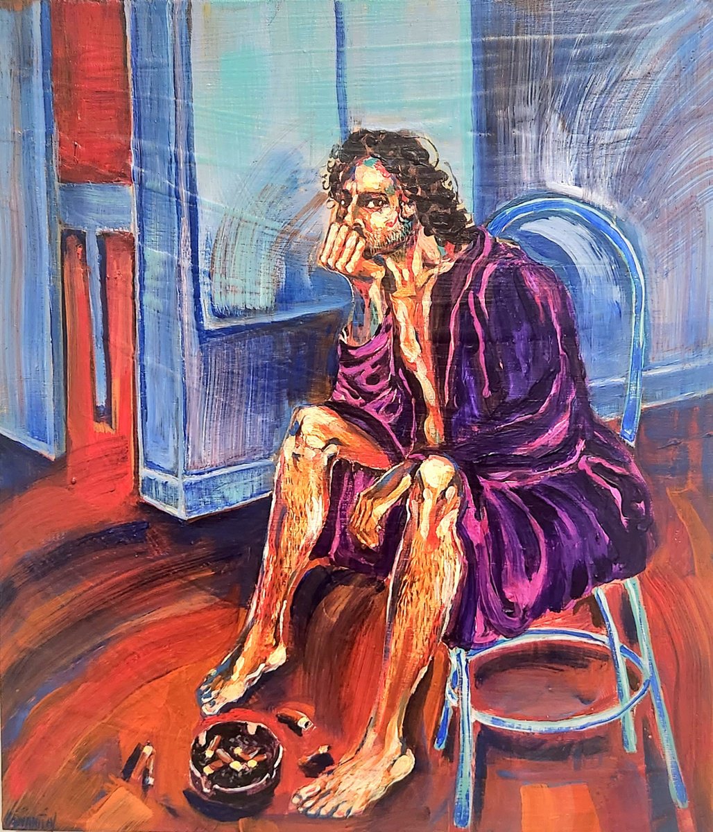 Expressive Portrait Acrylic Painting By Anahita Amouzegar, 10 X 12, Robed In Ashes, Original Artwork