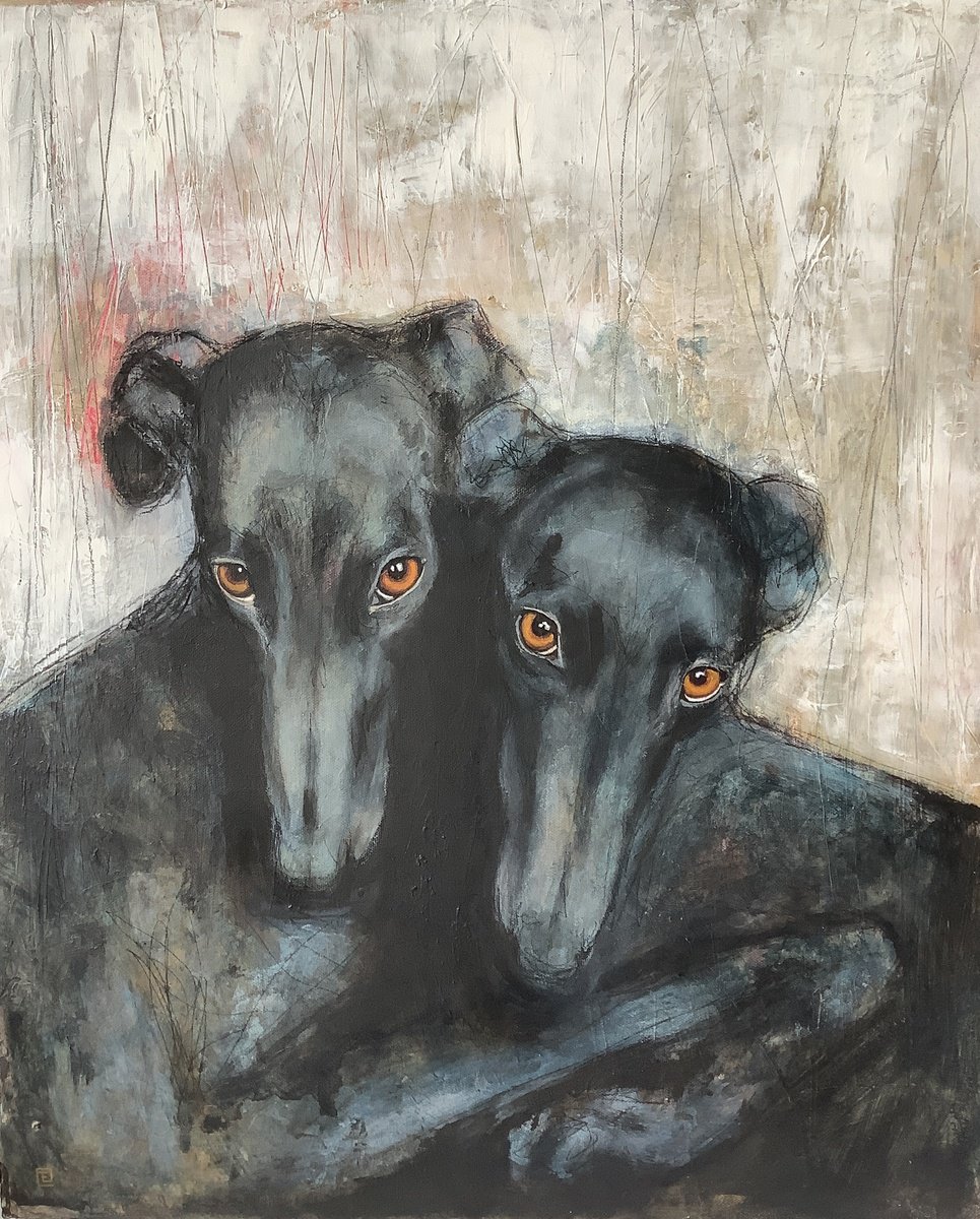 Acrylic Painting , Blue Dogs By Eva Fialka, 20 X 24, Artwork For Sale On Artfinder