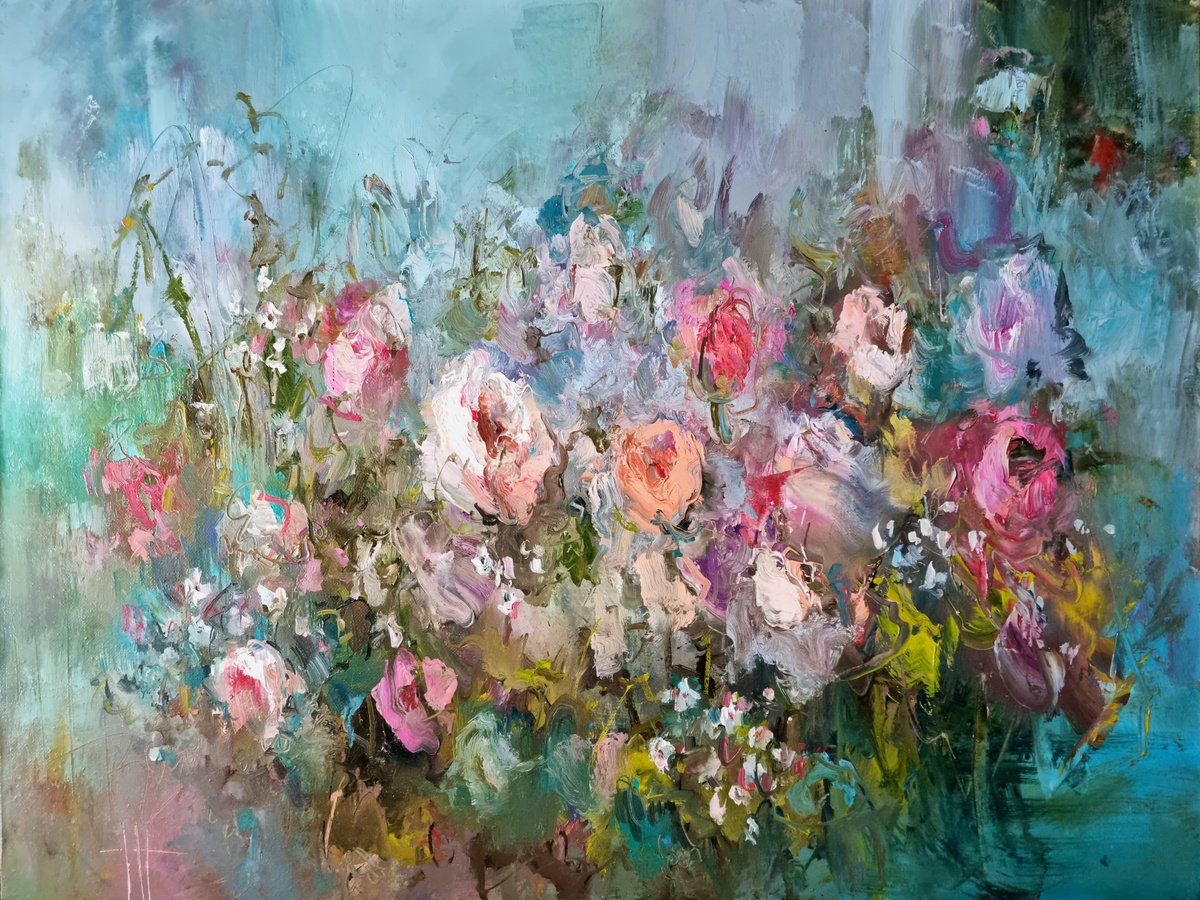 Impressionistic Botanical Oil Painting By Hennadii Penskyi, 26 X 20, Dusk, Original Artwork