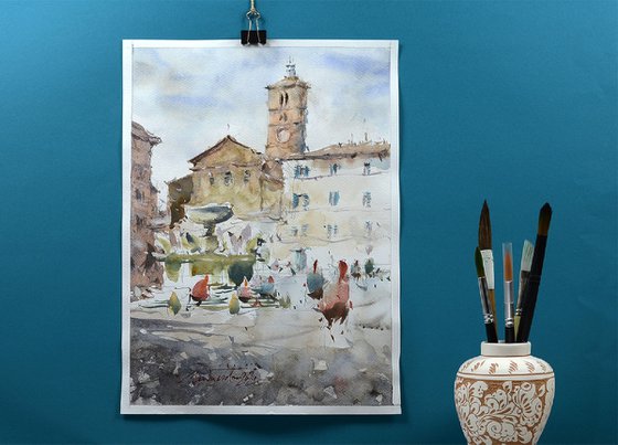 Rome, Trastevere, watercolor.