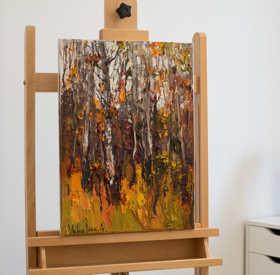 Autumn forest. Impasto  Landscape painting