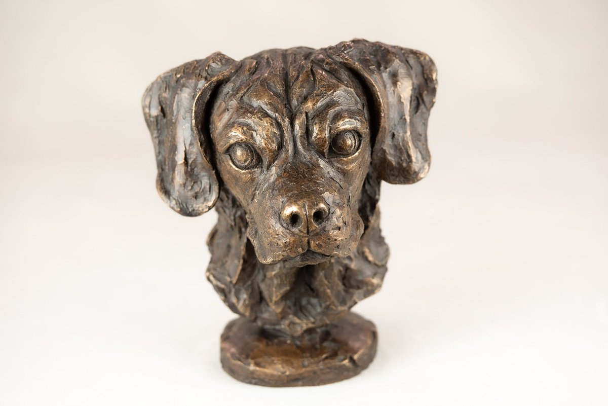 Animal Bronze Sculpture By Tanya Russell, 8 X 8", Puggle Portrait Br, Original Artwork