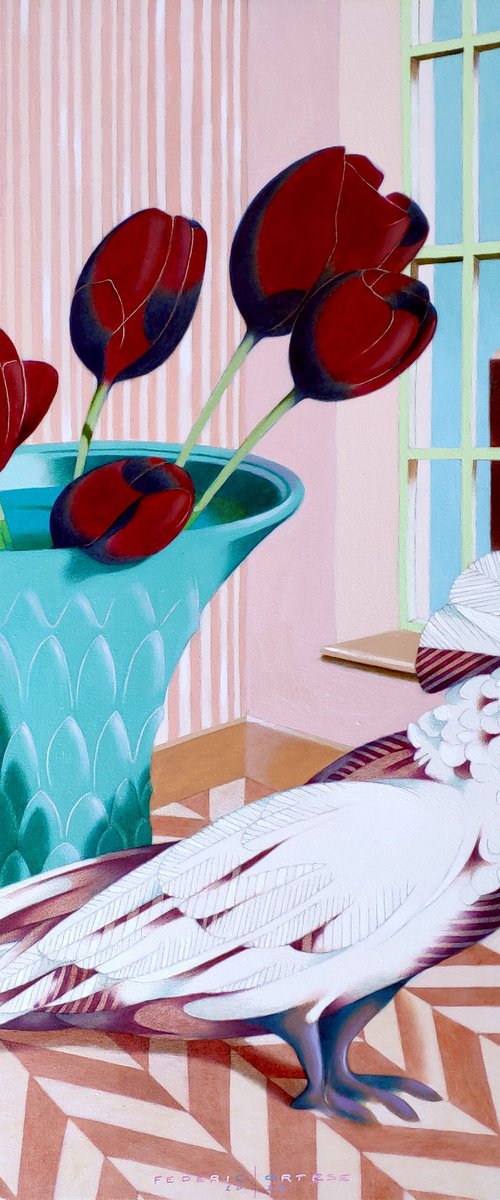 Cockatoo and tulips by Federico Cortese