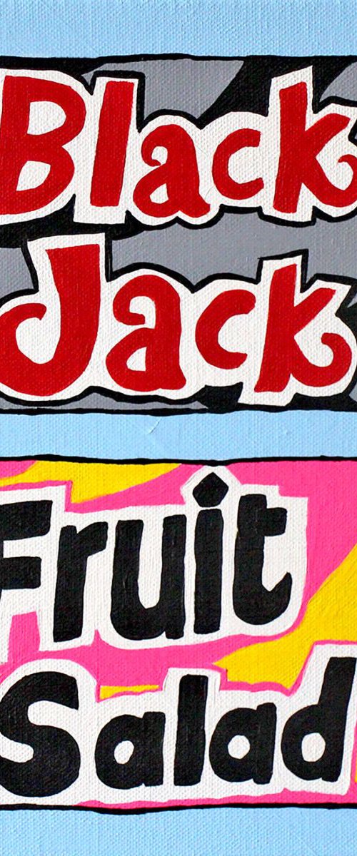 Fruit Salad and Black Jack Retro Sweets Pop Art by Ian Viggars