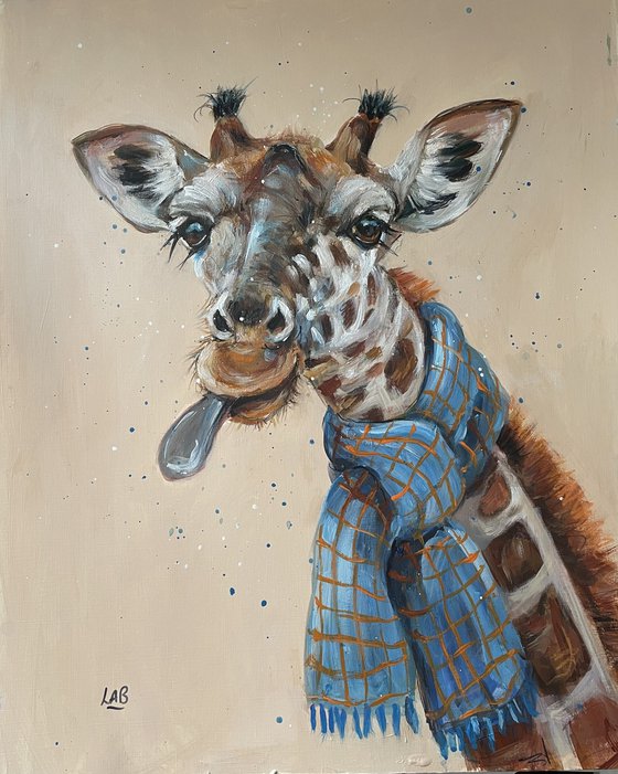 Giraffe wearing a scarf