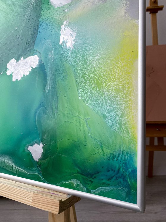 Emerald Silver Abstract Art