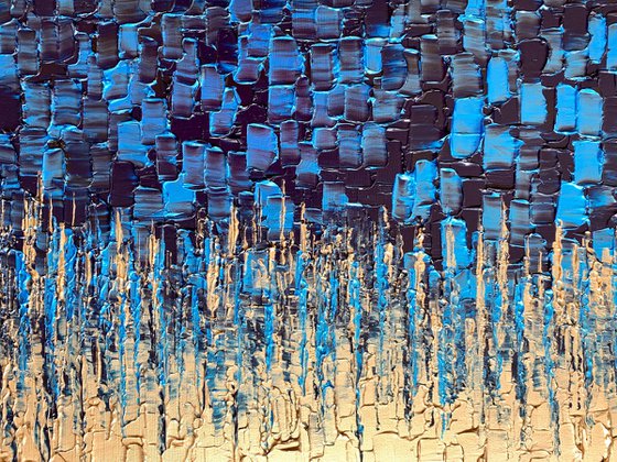 Blue & Gold Cascade - LARGE,  TEXTURED, PALETTE KNIFE ABSTRACT ART – EXPRESSIONS OF ENERGY AND LIGHT. READY TO HANG!