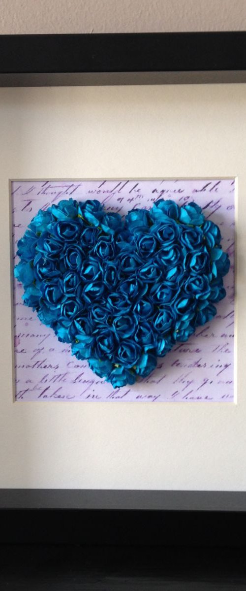 Old letter of Love - Blue heart , 2016 Heart of Roses by Hernan Reinoso