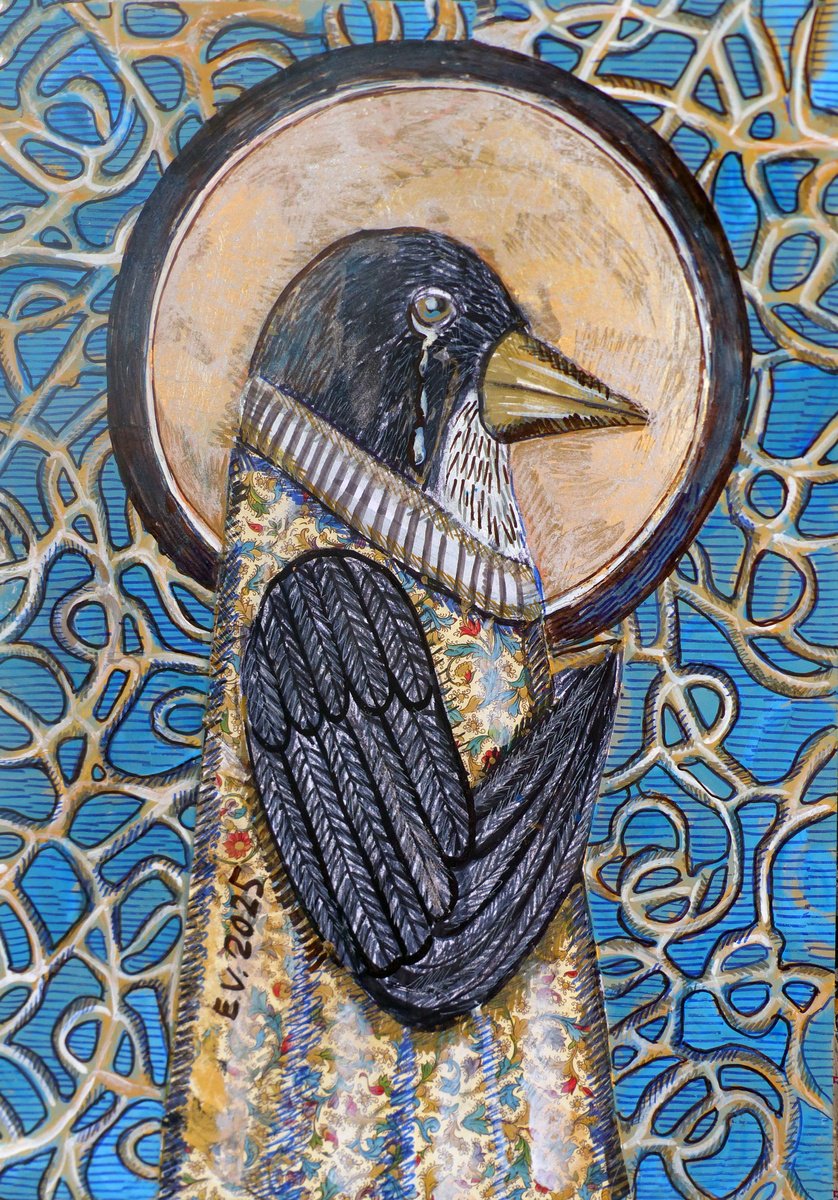 Surrealistic Animal Collage By Elizabeth Vlasova, 12 X 17, Bird Saint, Original Artwork