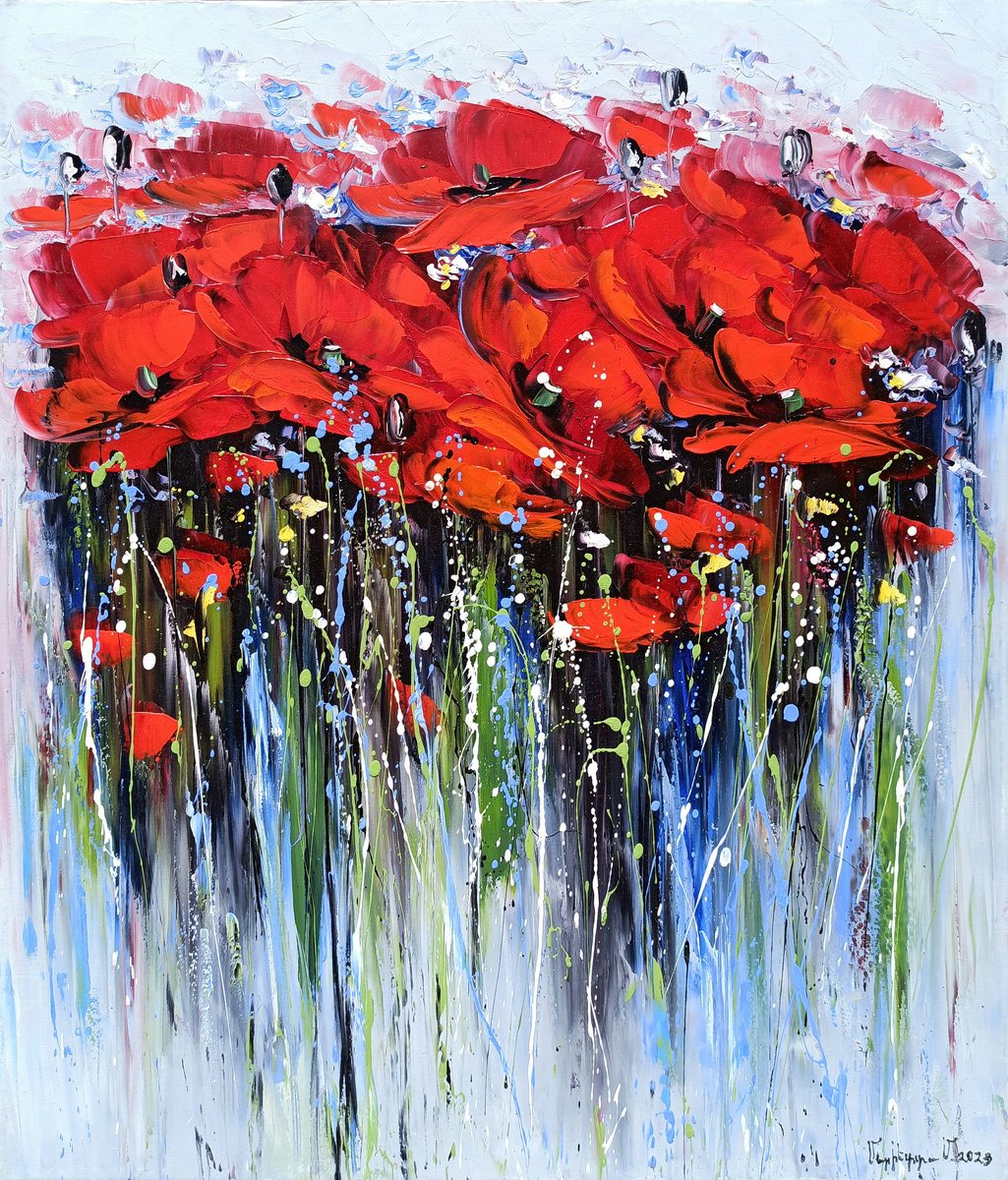 Abstract red poppies by Marieta Martirosyan