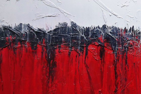 Red Raw 200cm x 80cm Red White Textured Abstract Art