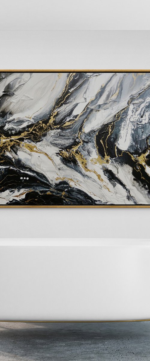 Golden Glamour 190cm x 100cm Textured Abstract Art by Franko