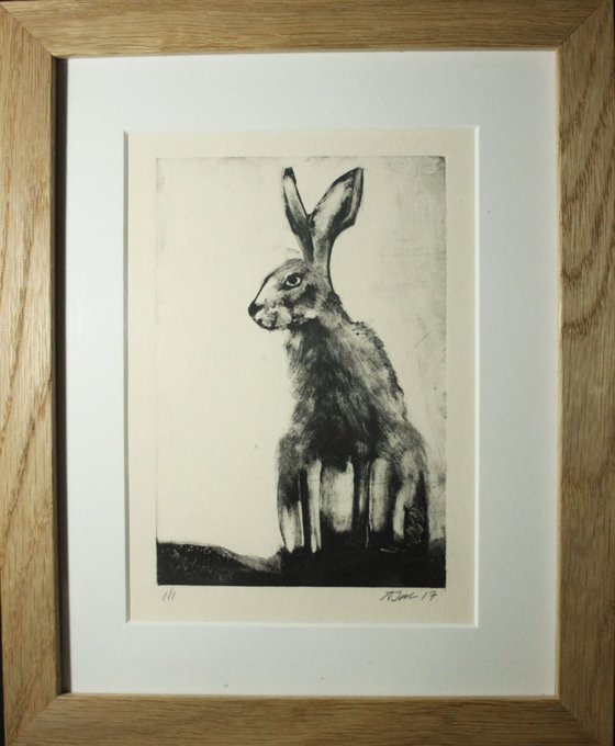 Hare 2 Monoprint, Monotype Print Framed