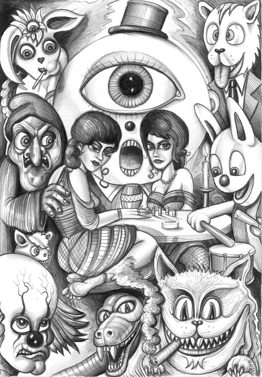 Surrealistic Portrait Drawing By Spencer John Derry, 8 X 12", Cool For Cats, Original Artwork