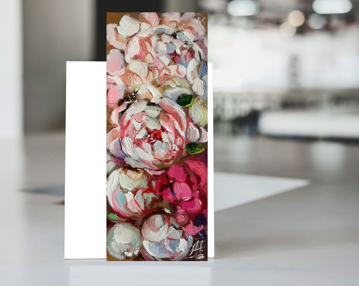 Flowers blossom Peonies Painting Textured Peony Miniature by Annet Loginova