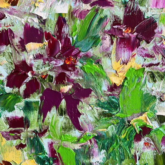 SOLAR BUTTERFLIES - Bright flowers. Large strokes. Summer. Glade. Crimson. Multicolor. Fantasy. Abstraction.