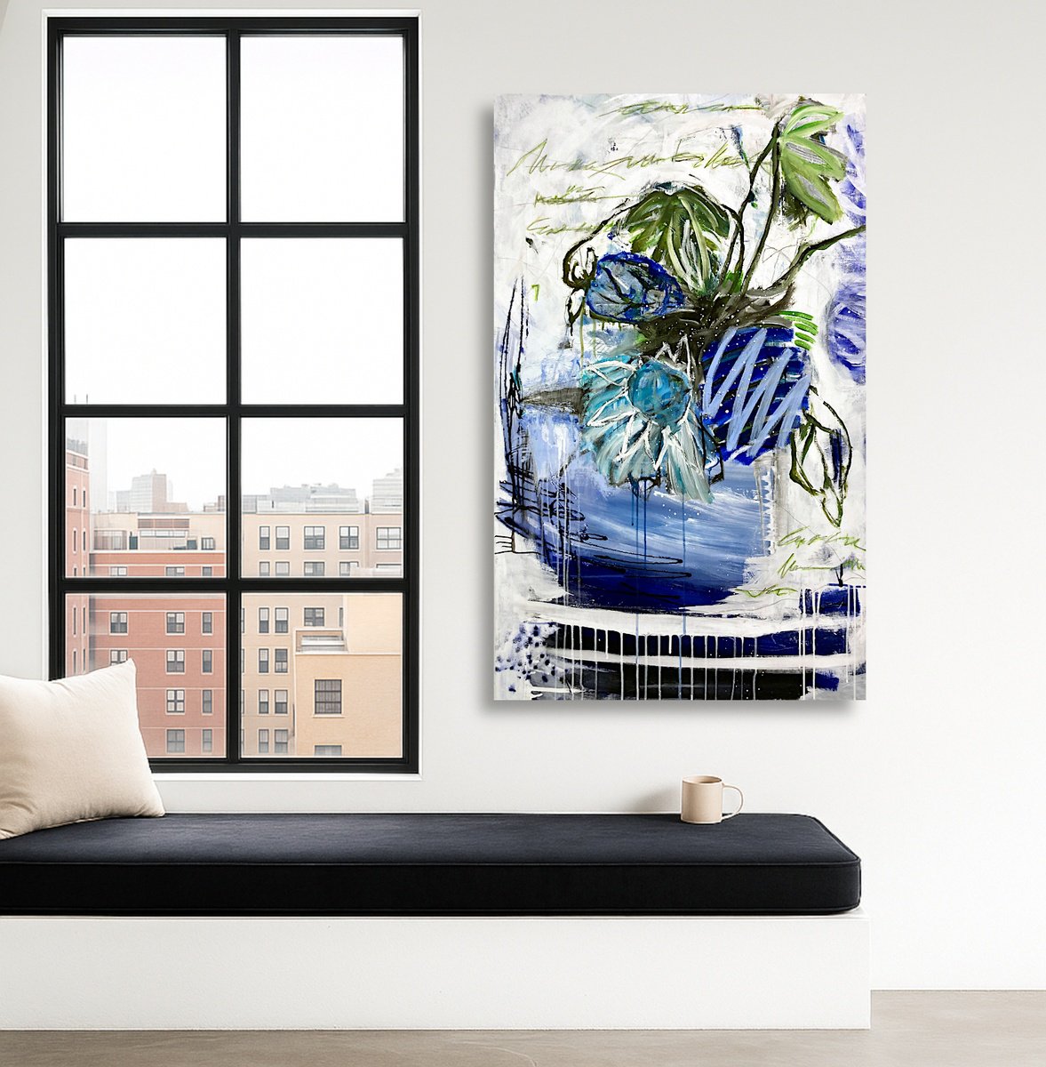 Expressive Abstract Acrylic Painting By Jutta Rika Bressem, 28 X 45", Still Life 24, Original Artwork