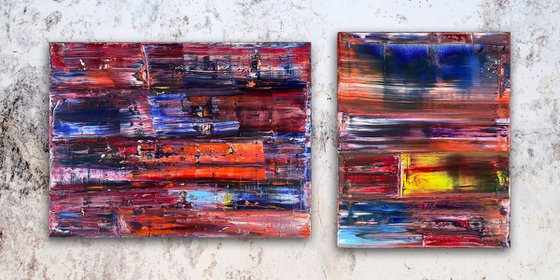 "Love At First Sight" - FREE USA SHIPPING + Save As A Series - Original PMS Abstract Diptych Oil Paintings On Canvas - 40" x 20"